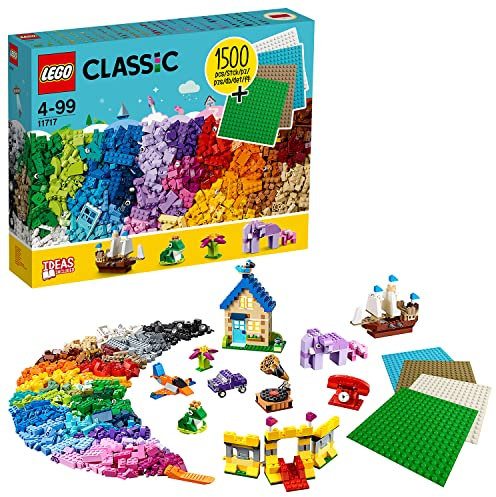 LEGO 11717 Classic Bricks Bricks Plates, Large Creative Building Toy for Kids, Gift for Boys and Girls age 4 plus with Wheels, Windows & 4 Baseplates