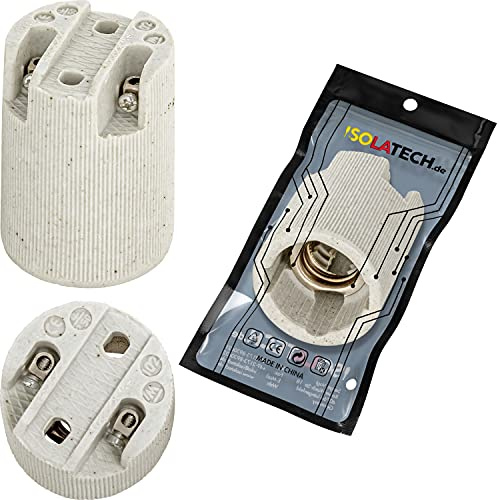 ISOLATECH 1x Portalampada E14 in Ceramica Max.250V/4A per LED | Per lampadine a risparmio energetico e lampadine tradizionali, soffitto, supporto da incasso, resistente al calore
