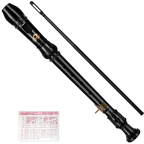 EASTROCK Flûte à bec Instrument de Style Allemand Soprano Flûte à bec 3 Pièces pour Débutants avec Tableau des Doigts, sac D'emballage, Repose-pouce, Noir