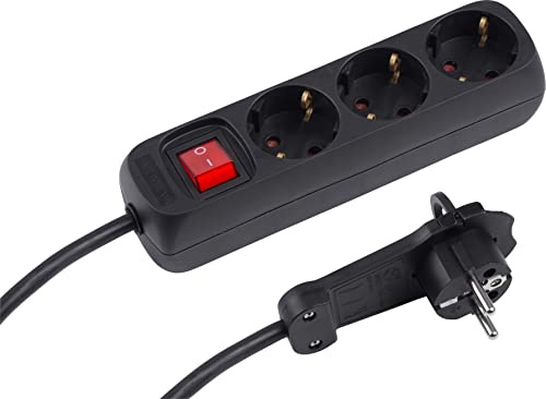 Meister Steckdosenleiste 3-fach - Extraflacher Stecker - 2 m Kabel - schwarz - IP20 Innenbereich - Beleuchteter Schalter / Mehrfachsteckdose / Steckerleiste mit Flachstecker / 7430200