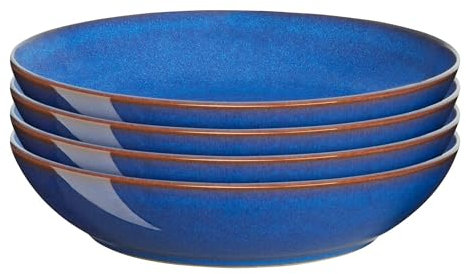 Denby - Imperial Blue Pasta Bowls Set of 4 - Dishwasher Microwave Safe Crockery 1050ml 22cm - Blue Ceramic Stoneware Tableware - Chip & Crack Resistant