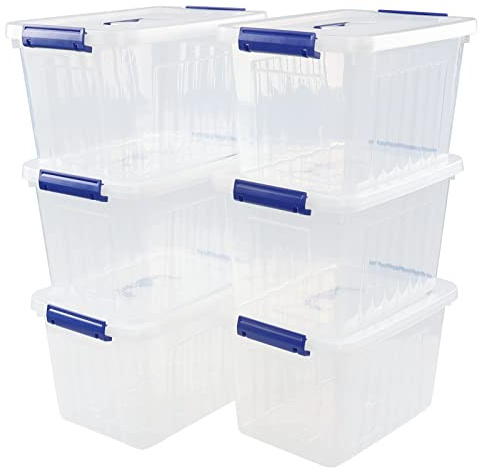 Vareone 6-Pack 12 L Storage Boxes, Plastic Latch Box with Lid/Handle