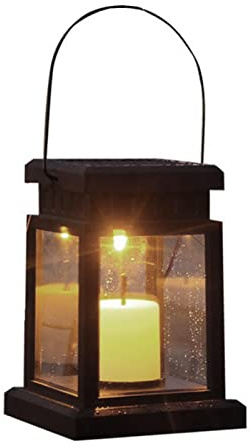 Farol solar de estilo retro con mango, farol colgante con llama parpadeante decorativa para jardín