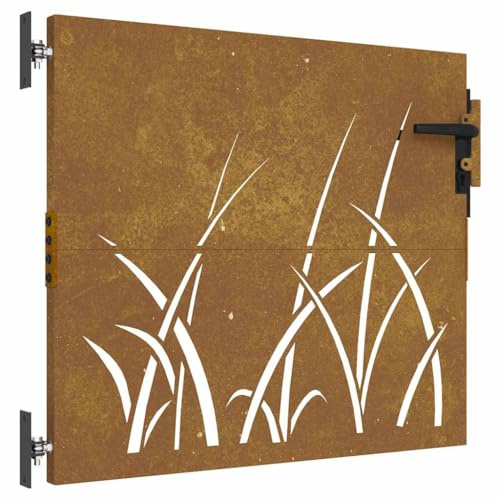 vidaXL Cancello da Giardino 85x100 cm in Acciaio Corten Design Erba, cancello in Metallo, cancello da Giardino Anteriore, cancello da Giardino con Serratura