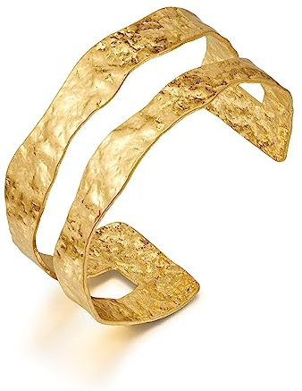 WOWORAMA Matte Gold Hammered Cuff Bracelet for Women Double-Layer Wide Chunky Gold Bangle Bracelets Vintage Boho Statement Gold Bracelet Adjustable Chunky Bracelets