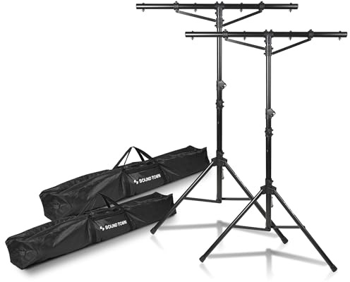 Sound Town Lot de 2 supports d'éclairage DJ, hauteur réglable, 2,7 m de haut, avec barre en T et base trépied (STLS-T09-PAIR)