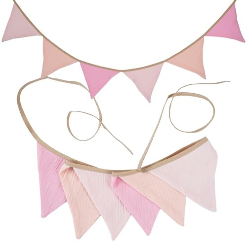 G2PLUS 1.9M Bandierine Ghirlanda di Bandierine Rosa Ghirlanda Stoffa Cameretta Doppia Faccia Bandierine letto montessori,Ghirlanda per Bambini