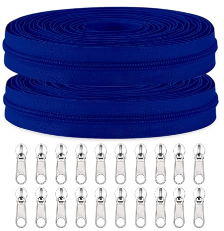 The Yards Bulk Navy Blue Nylon Coil Zipper (#5), 10 Yards, Replacement Zippers With 20PCS Sliders for DIY Craft Bags