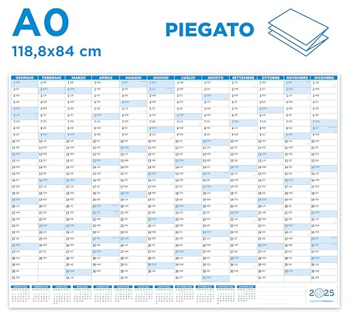 Calendario 2025 da Muro 118 x 84 cm Planner | Positivo | Piegato | Formato da Parete Maxi A0