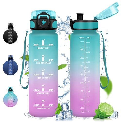 Vikaster Botella agua, 1000ml Botella, sin BPA, Botella Agua con Filtro, Botella agua reutilizable, para Escuela, Deporte, Viajar, Running, Bicicleta, Gimnasio