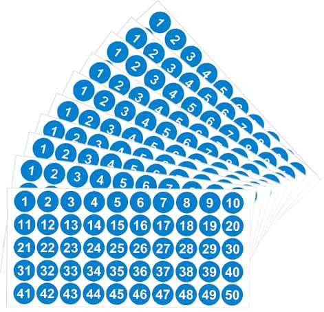 LICQIC 10 Sheets Self Adhesive Number Stickers, 1 to 50 Sticky Round Number Labels for Sorting, Organizing, Storage Boxes, Lockers, Office&School Supplies, 1 inch