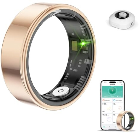 HPLSZCN Anillo Inteligente para Hombre y Mujer con Estuche de Carga, Modo multideportivo, podómetro, frecuencia cardíaca, SpO2, sueño, Resistente al Agua IP68, Monitor (Oro Rosa, 11)