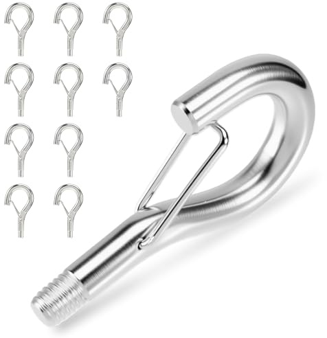 Gancio da avvitare, 10 pezzi, M5, in acciaio inox, gancio a vite, gancio da soffitto, gancio da parete con fibbia a molla, gancio con occhielli per piante, casetta per uccelli, campanelli a vento