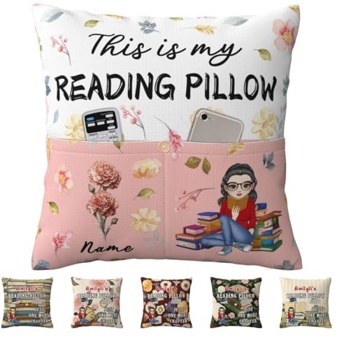Amabery Personalized This is My Reading Pocket Pillow Custom Birth Month Flower Book Reading Pillow Personalized Bookish Gifts for Women Girl Who Book Lovers Bookworms Readers Librarian Students