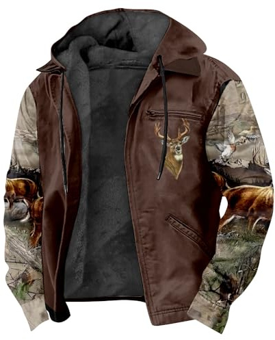 Camouflage Elk Print Deer Hunting Zipper Hoodie Unisex Long Sleeve Outerwear Coat Women Men Jacket Parkas (A02,XL)