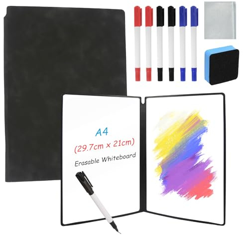 Bärbar whiteboard A4 återanvändbar whiteboard anteckningsbok mini whiteboard liten med penna suddgummi och nätpåse för kontor skola hem skrivbord