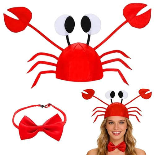 ZXTGBQ 2pcs Accesorio De Disfraz Cangrejo NiñOs Adultos, Gorro De Cangrejo Con Pajarita Roja, Disfraz Gracioso, Disfraz Deanimal Para Carnaval Halloween Navidad Pascua Decoraciones Fiesta Traje