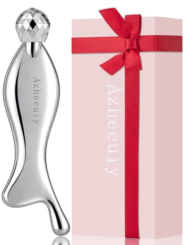 Gua Sha Outils faciaux 4 en 1 pour la journée de la femme avec coffret cadeau, masseur visage et yeux en métal Azheeuiy pour soulager les tensions faciales – Bâtons de rouleau froid en acier