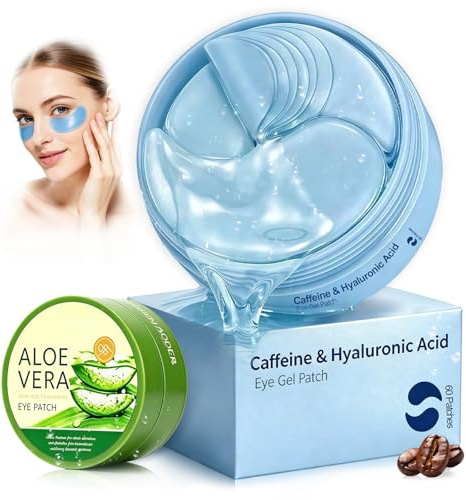 120 Pezzi Aloe Vera e con Caffeina Patch Occhi, Rassodanti & Idratanti Eye Patch, Aiuta a Schiarire Piccole Rughe e Occhiaie, Migliora la Condizione del Contorno Occhi, per la Cura Quotidiana(Blu)