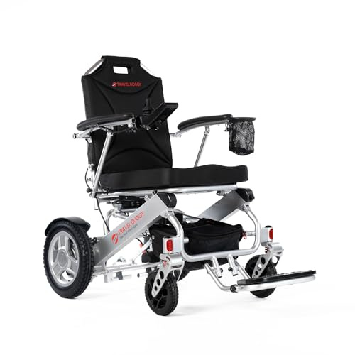 Travel Buggy Electric Wheelchair City 2 Plus, Lightweight, Foldable, Portable, Weight Capacity 395lbs, Air Travel Friendly - Ships from and Serviced in USA (Silver, No Caregiver Control)