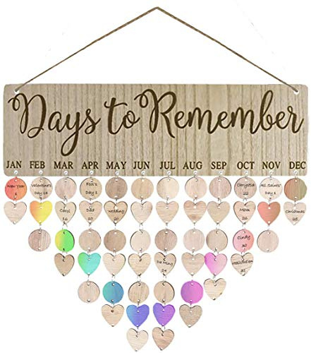 YASQZ Wooden Calendar, Reminder Plaques with Tags for Wall Decoration of Home, Classroom, DIY Birthday Reminder Calendar Hanging/Family Date Plaque Board for Mom, Dad Gifts, Brown