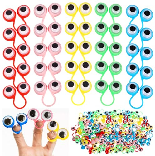 Beavorty 50 st barnpriser googly ögonringar fingerdockor öga på ringar googly ögonglobring ögondocka fingerdockor för barn present (50 st slumpmässig färg) barnfestgåva