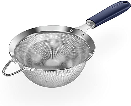18/8 Stainless Steel Mesh Strainer: U-Taste 5.5 Inch Kitchen Fine Mesh Sieve Food Colander with Riveted Sturdy Silicone Handle and 30 Mesh Hole for Straining Flour, Pasta, Fruit, Quinoa(Midnight Blue)