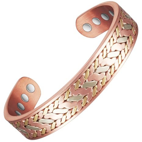 EnerCoppeX 3500 Gauss Magnetarmband für Männer und Frauen, 99,99% reines Kupfer Magnetarmband, klassisches indisches handgewebtes Handwerk, inklusive 8 Magneten (F), Kupfer