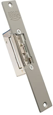IFAM Cerradero Eléctrico E-Strike B1C1ANB01G, Abrepuertas Reversible Simétrico, Ancho 16 mm, Automático, Pestillo Radial Ajustable, Frente Largo Gris, Puerta de Madera y Aluminio Interior Exterior