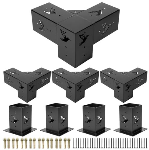 WICHEMI Kit de soporte de pérgola para madera de 4 x 4 con base de poste, kit de cenador de patio al aire libre
