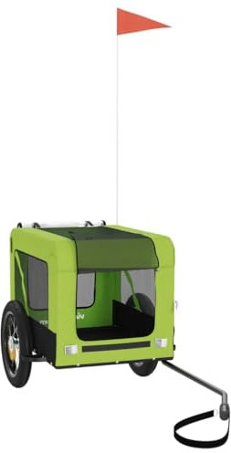 vidaXL Fahrradanhänger für Hunde, Hundeanhänger mit Reflektoren Flagge, Hundetransporter Maximale Belastbarkeit 30 kg, Haustier Transportwagen, Grau Schwarz Oxford-Gewebe Eisen