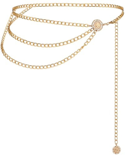 TIESOME Mehrschichtiger Taillenkettengürtel aus Metall für Damen Kleidergürtel goldfarbener Kettengürtel Pullovergürtel Metallkettengürtel für Kleider Jeans und Hosen