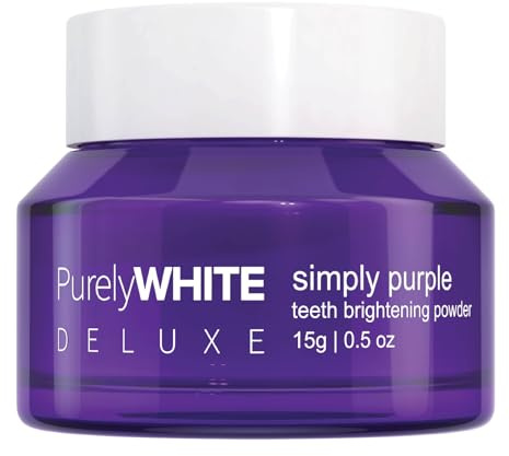 PurelyWHITE DELUXE, Simply Purple Brightening Powder - Conceals Stains, No Sensitivity - Enamel-Safe Toothpaste Whitening Powder for Coffee, Tea, Food, Wine, and Tobacco Stains.