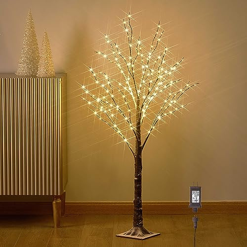 Hairui Lighted Snow Dusted Twig Tree with 200 LED Fairy Lights 4FT for Indoor Home Thanksgiving Christmas Holiday Decoration