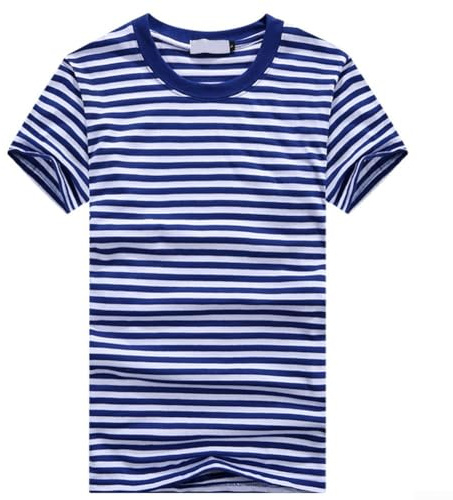 Maglietta a maniche corte da uomo a righe blu navy e bianche, maglietta sportiva con scollo rotondo (M blu)