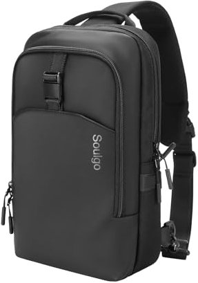 Soulgo Compact EDC Sling Bag for Men & Women, Water-resistant Sling Crossbody Backpack Chest Shoulder Bag Compatible with 11 inch Tablet, iPad, Steam Deck- Black