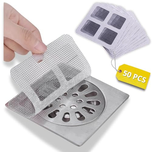 50 PCS Rejilla desague Ducha desechable y Adhesiva. Atrapa pelos Ducha para desagües, Cocina y baño. Filtro colador Recoge Pelo para Cualquier desague de casa. Pegatinas antipelos y Anti cucarachas.