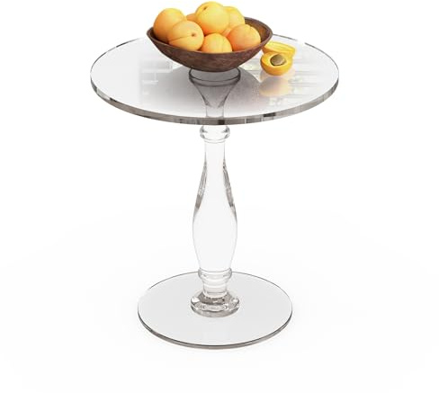 Clear Acrylic Side Table Round : 45cm Circle Modern End Table for Living Room, Bedroom, Sturdy Acrylic Sofa Side Tables, Roman Column Design, No Assembly, Small Space Accent Furniture