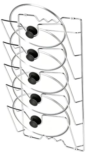 Mimdixy Portacoperchi per pentole, organizer per coperchi per pentole a 5 livelli per sportello/parete dell'armadio, portavasi montato a parete in argento per riporre oggetti in cucinino