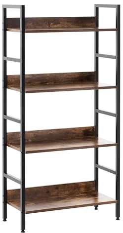 SPRINGOS - Scaffale in metallo e legno 60x28x124,5 cm, 4 livelli con protezione antiscivolo, scaffale portaoggetti con piani in MDF, resistente fino a 100 kg, scaffale per libri, cucina, per cantina