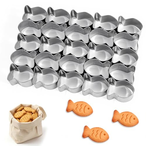 Taglierina per cracker per pesci dorati, 25 cavità, in acciaio inox, piccoli cracker per pesci rossi, stampo antiaderente per impasto, formine per biscotti per cuocere fondente, pesce a forma di pesce