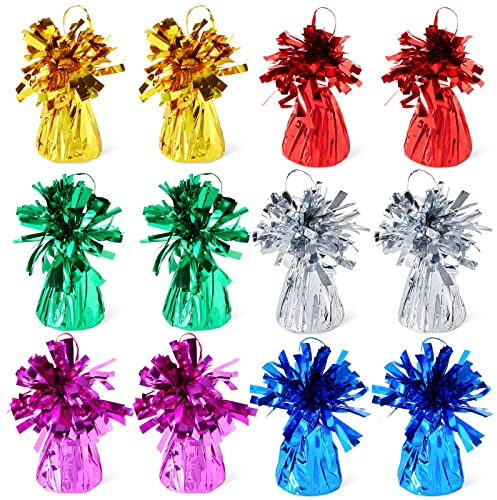 Balloon Weights Pack of 12-2.5 x 4.125 In Multicolor Foil - Reusable Party Weights for Tables & Helium Balloon Holders - Indoor & Outdoor Use