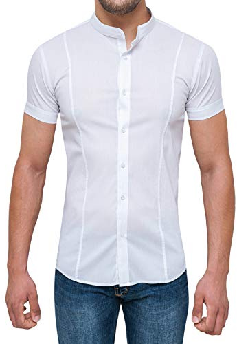 Evoga Camicia Uomo Slim Fit a Maniche Corte Casual Aderente Coreana (m, Bianco)