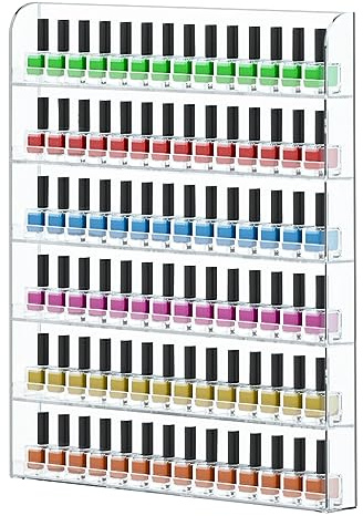 FEMELI 2 Pack Nail Polish Wall Racks 20 * 24 Inch Hold Up to 240 Bottles,Clear Acrylic Nail Polish Shelf Organizer Wall Mounted 6 Rows (2)