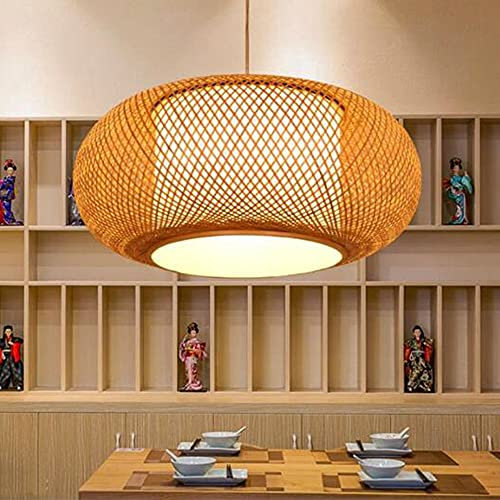 Pendelleuchte Natürlichen Bambus Rattan Handgewebten Kronleuchter Retro E27 Bambus Hängelampe Höhe Verstellbar Vintage Loft Hängeleuchten Beleuchtung Restaurant Wohnzimmer Café Pendellampe,50CM