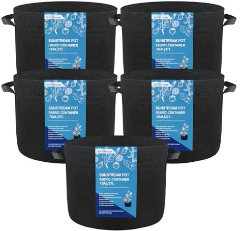 SunStream Lot de 5 Sacs à Plantes 27 L Non Tissé Sac de Culture Sac de Terreau Sacs de Plantation Grow Bag pour Plantation Jardinieres Exterieur en Balcon Terrasse
