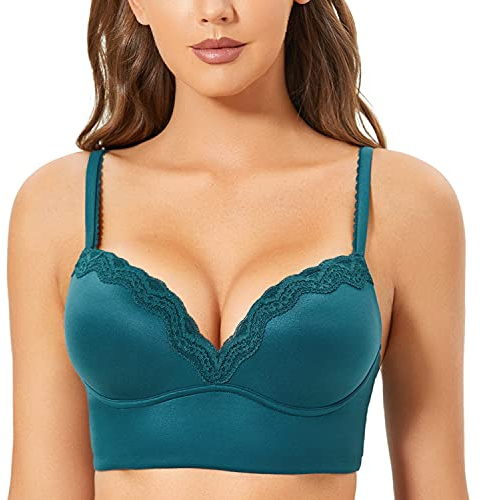 DOBREVA Femme Soutien-Gorge sans Armatures Rembourré Push Up Triangle Bralette en Dentelle Vert épicéa 105C