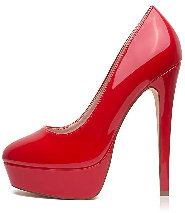 Zhabtuc Escarpins Femme Plateformes Talons Aiguille 14CM Bout Rond Fermé Vernis High Heels Party Soirée Mariage Chaussures Talons Hauts, Rouge, 36 EU