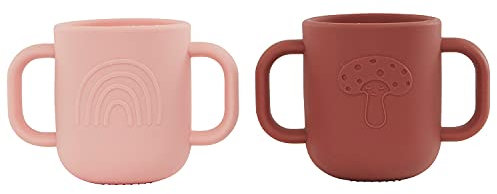 OYOY Kappa M107084 Lot de 2 gobelets avec deux anses pour bébés et jeunes enfants Rouge (coral/Nutmeg) en silicone 7,5 x 11 x 6,5 cm