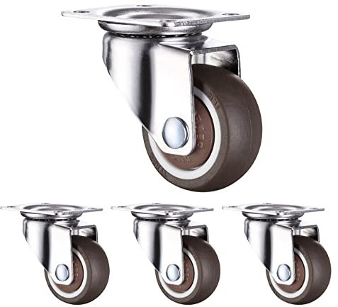 Suwooy Rotelle per Mobili,Ruote Girevoli per Carichi Pesanti,Carrelli Rotelle per Trasporto Banchi da Lavoro,Rotelle Pivotanti con Freno/Senza Freno,Ruote Piroettanti in Gomma,4 Pz,4NoBrakes-25mm